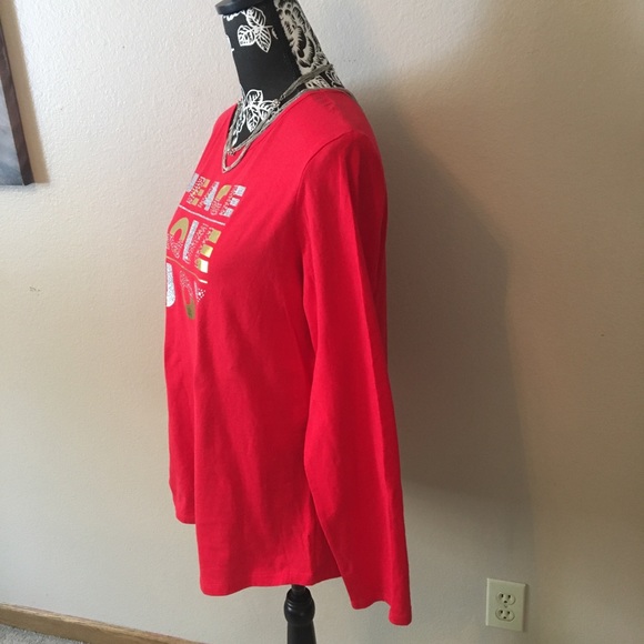 NWT HOLIDAY TIME LG COTTON RED SILVER & GOLD SHORT SLEEVED TEE WITH SPARKLE - Picture 3 of 11